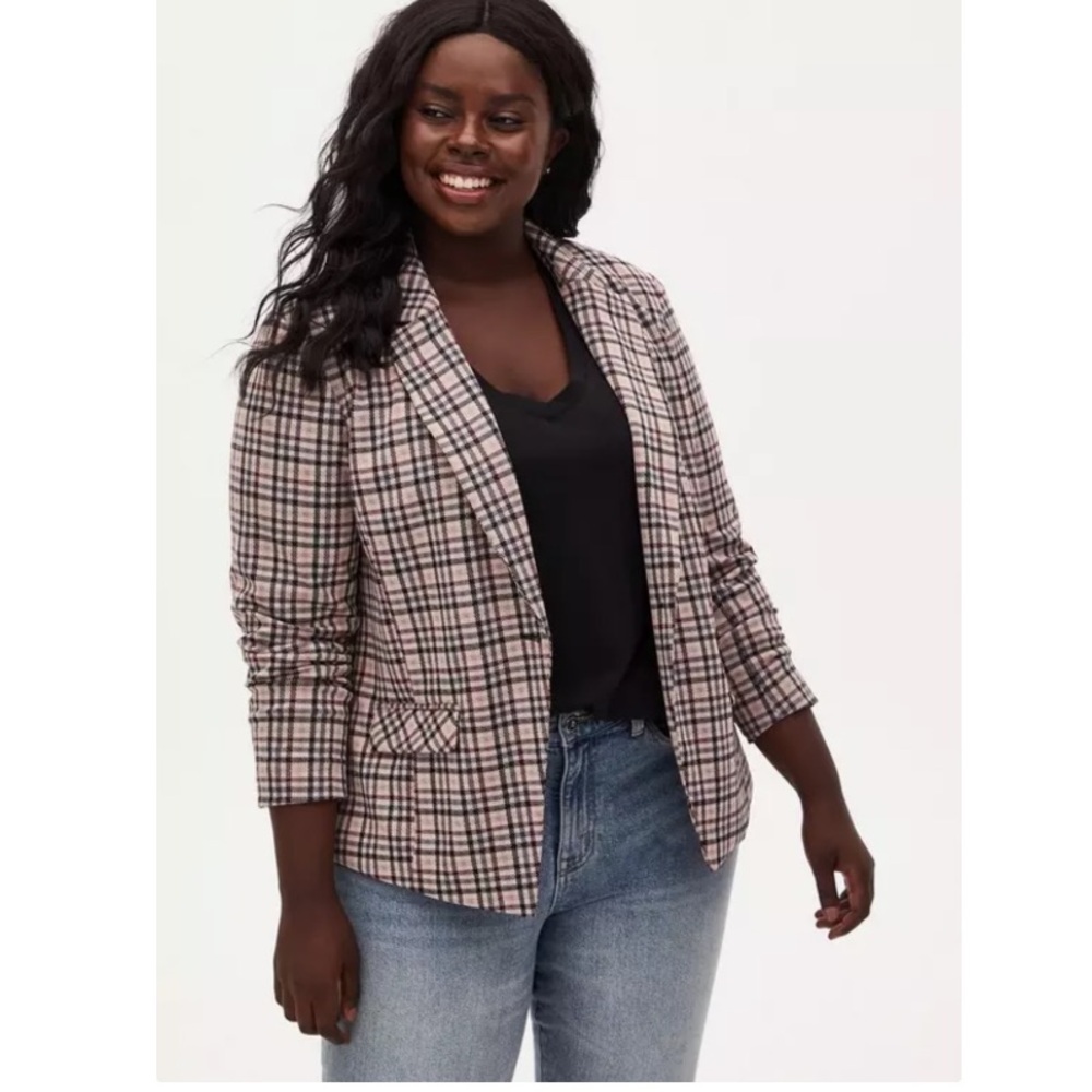Torrid Studio Double Knit Tartan Plaid Single Breasted Blazer Jacket Preppy 2X